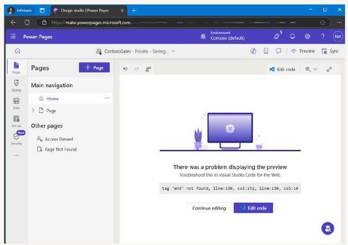 Liquid error dialog and Edit code option